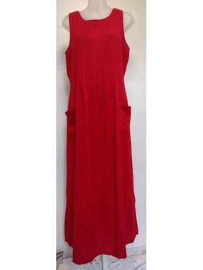 Melissa Harper Red Textured Sleeveless Dress Size 10 Button Back Pockets